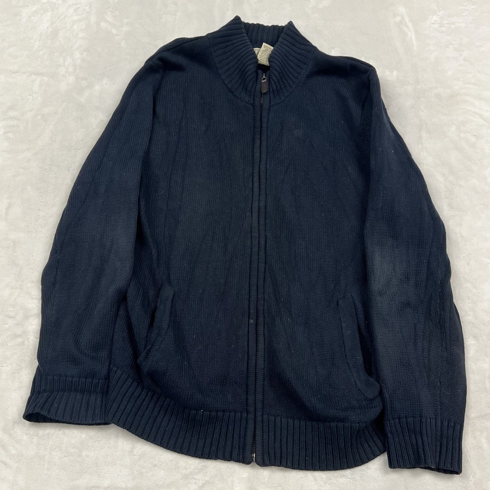 L.L. Bean Full Zip Cardigan Sweater Mens M Navy Blue Cotton Ribbed 258292
